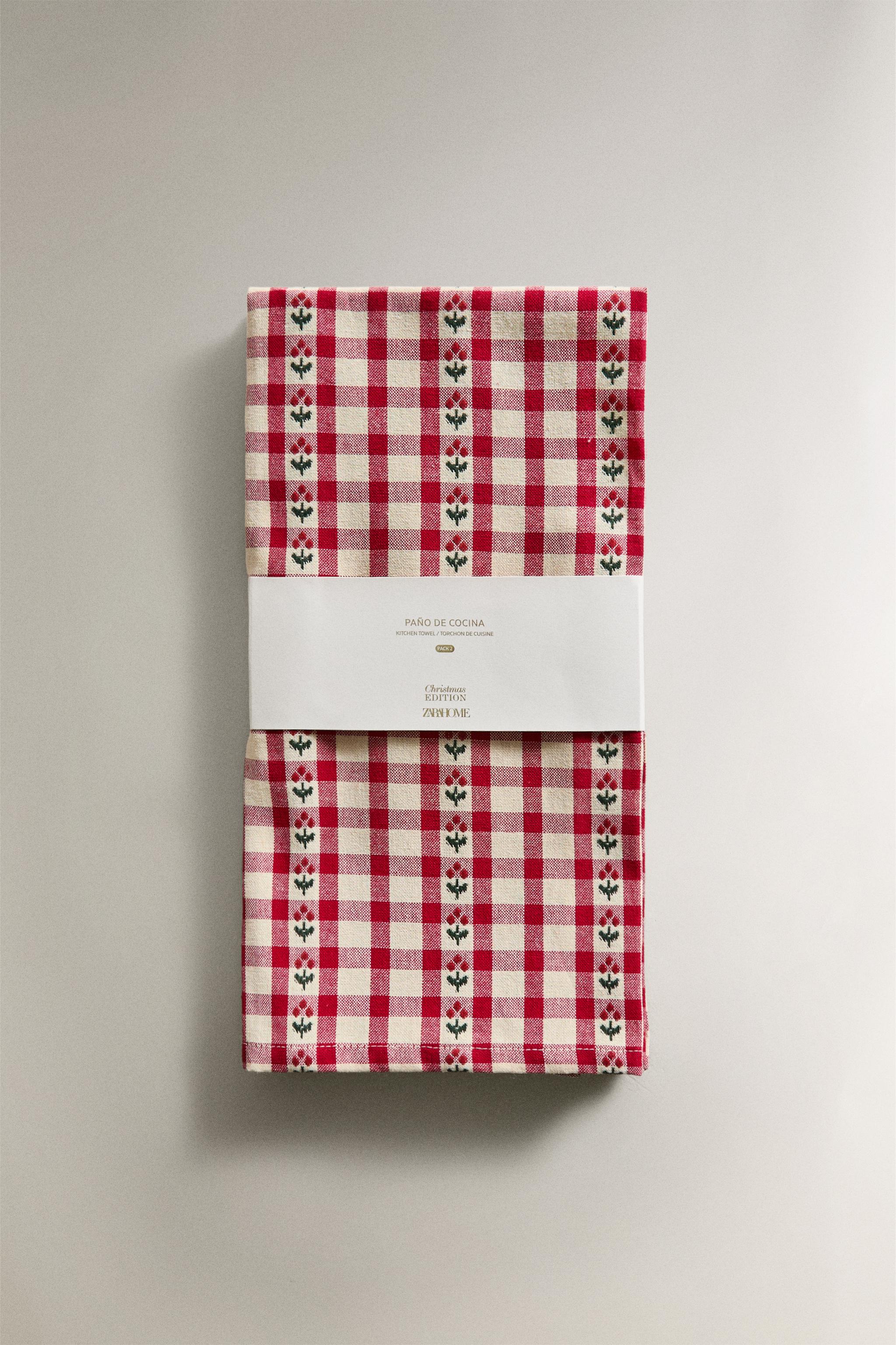 SET OF CHECKED CHRISTMAS COTTON KITCHEN TOWELS (SET OF 2)
